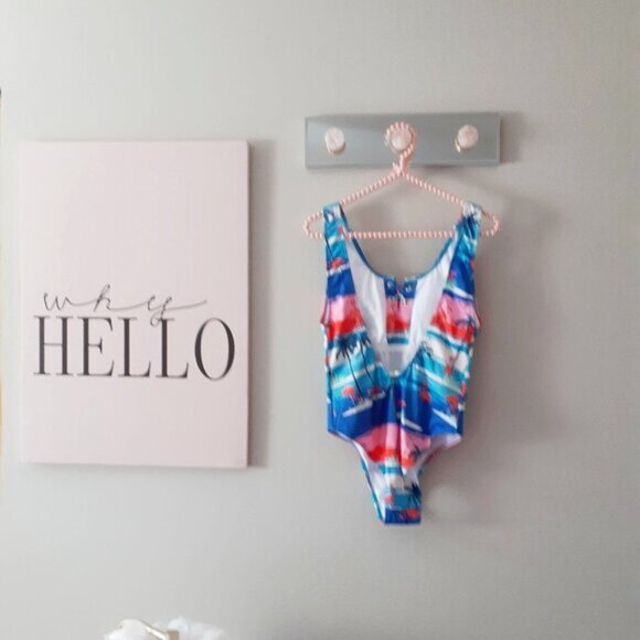 NWT PHAX tropical flamingo oceanscape print lace-up front one piece swimsuit L - Picture 5 of 5
